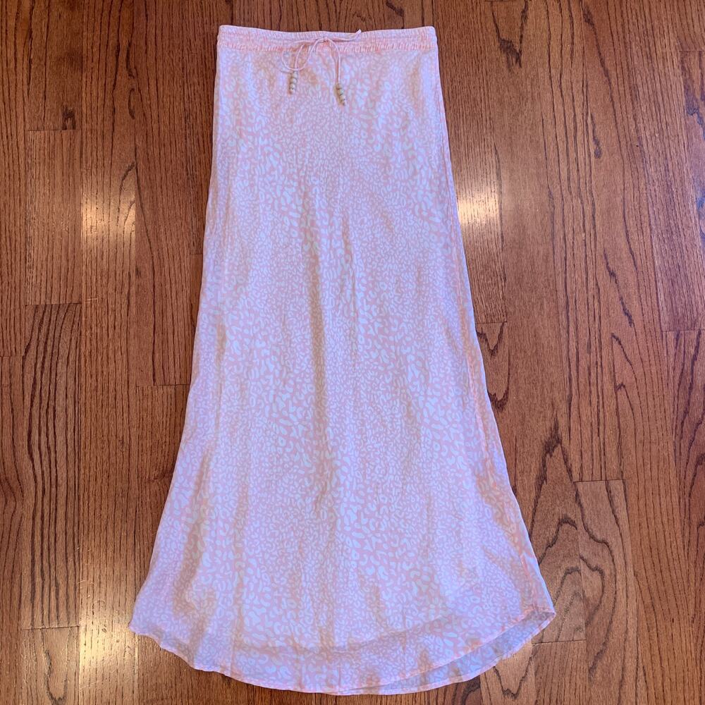 Flannel The Label Leopard Print Silk Maxi Skirt | Pink White | Size 1/ US 4-6